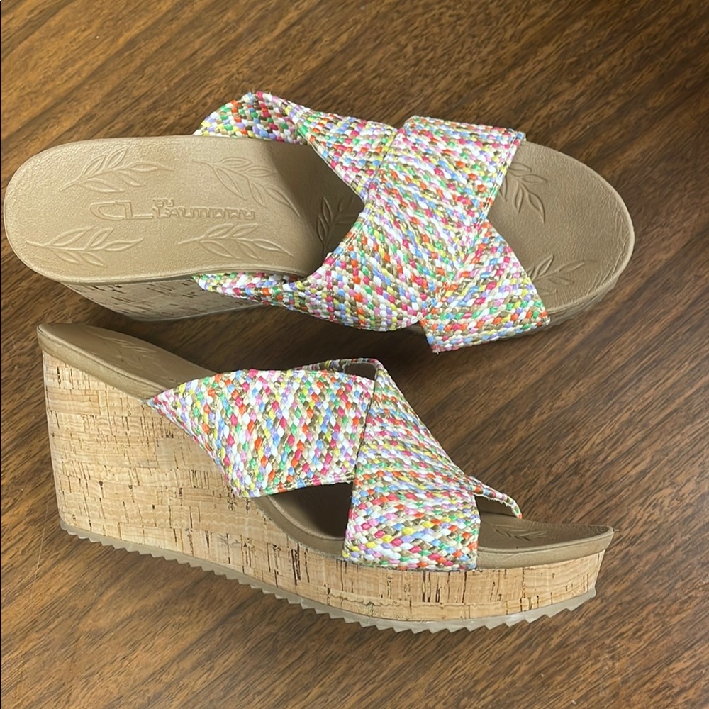 CL by Laundry Red and Pink Wedges with Platform Sole